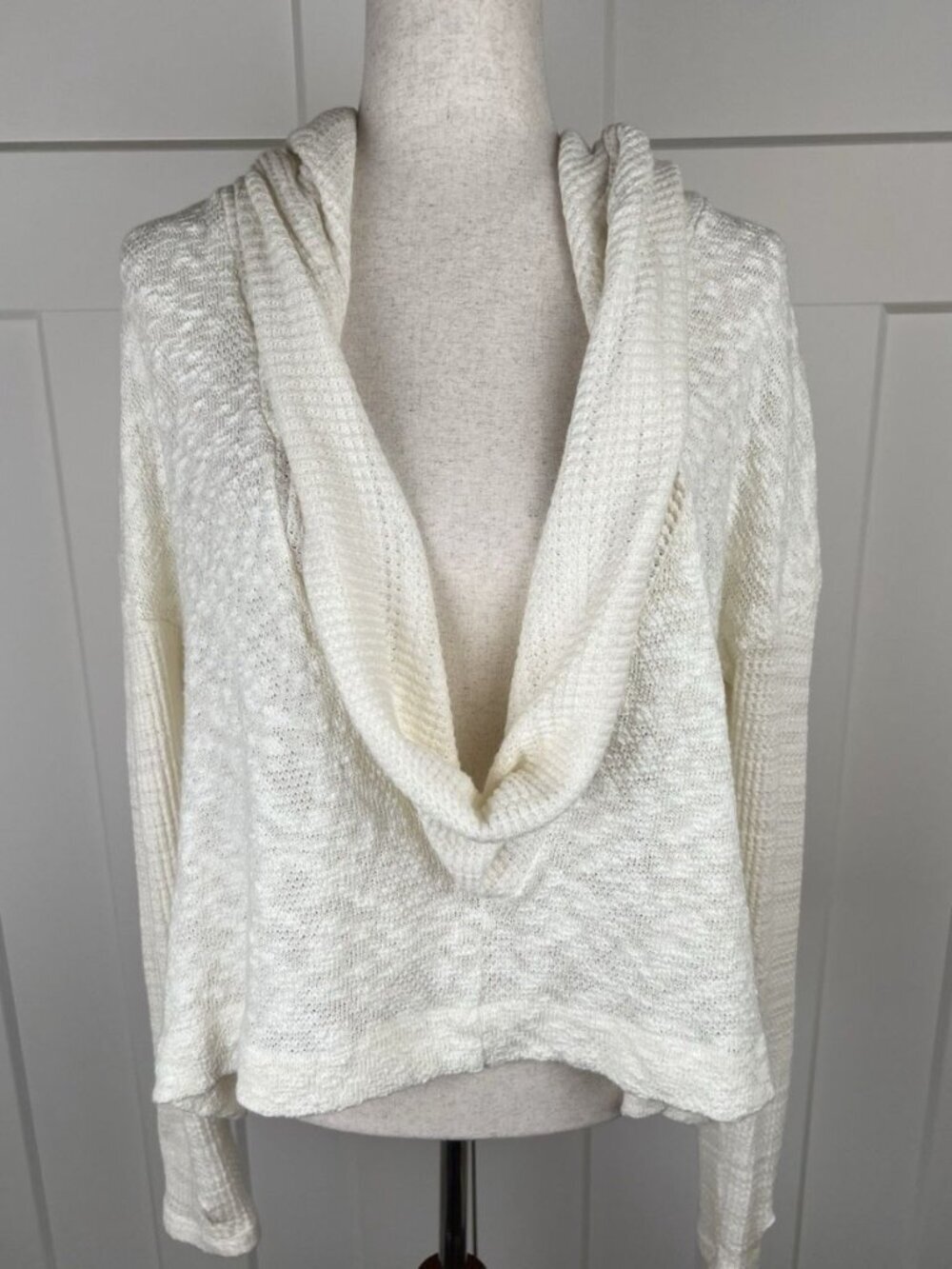 Anthropologie Saturday Sunday Hooded Cowl Neck Sweater Thumbhole Ivory S